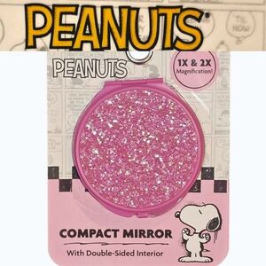 Peanuts Pink Glitter Compact Magnification Mirror w/Double-Sided Interior